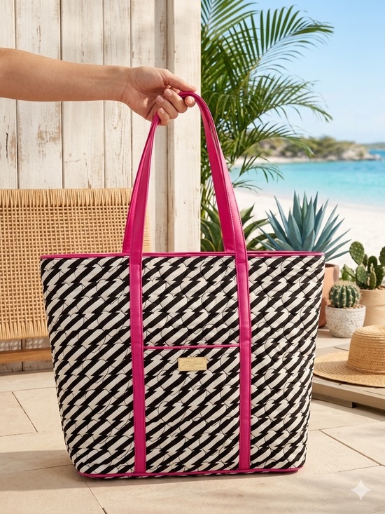 Betsey Johnson Handbags - LUV Betsey by Betsey Johnson quilted chevron stripe tote bag with pink accents